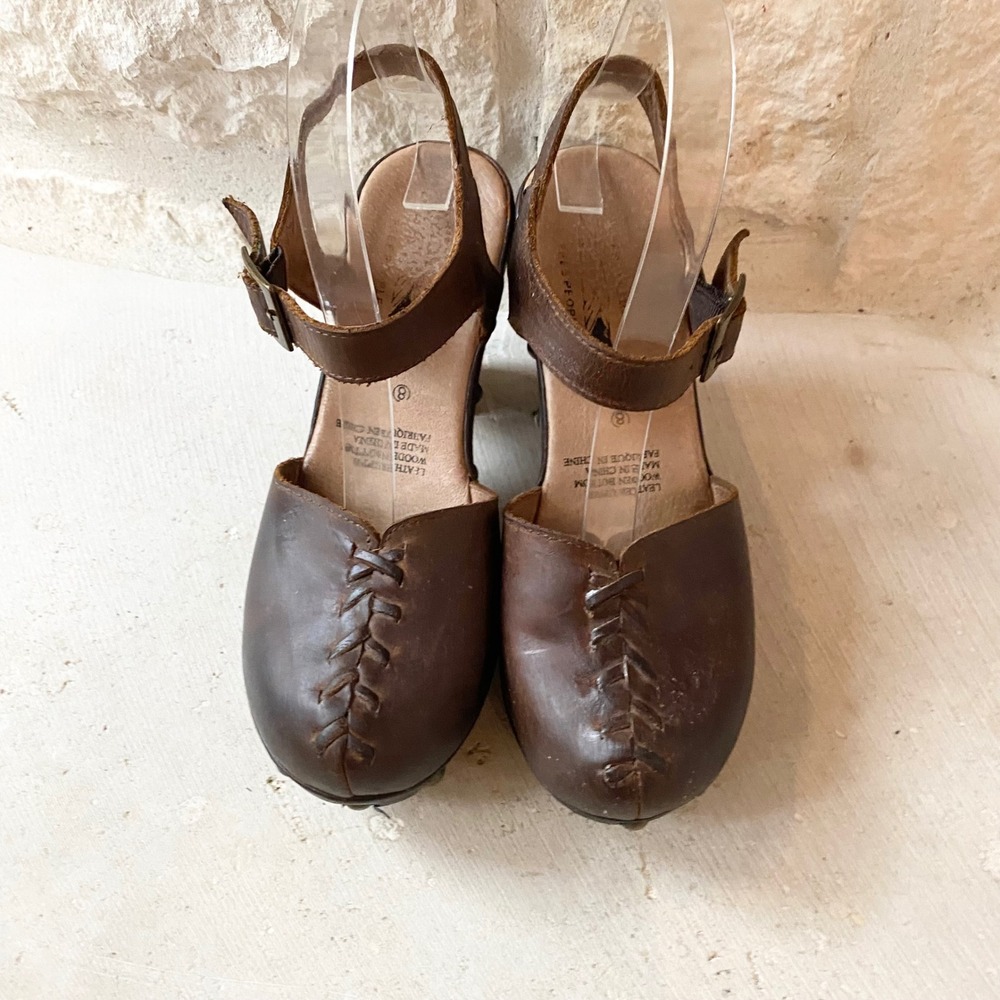 Free People Jeffrey Campbell Brown Leather Clog Platform Heel Sandals Women 8 - Picture 5 of 9